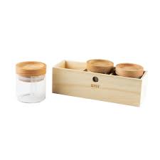 RYOT Jar Box w/ 3 Clear Jars and Beech Tray Lid