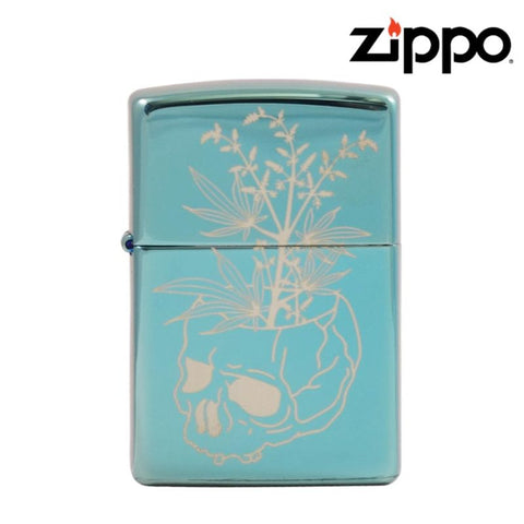 ZIPPO LIGHTER – HIGH POLISH GREEN W/ENGRAVED SKULL VASE