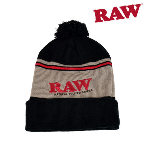 RAW POMPOM HAT BLACK / BROWN