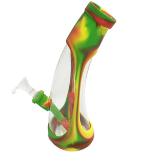 8.94” Silicone Water Pipe with Glass Bowl, Rasta